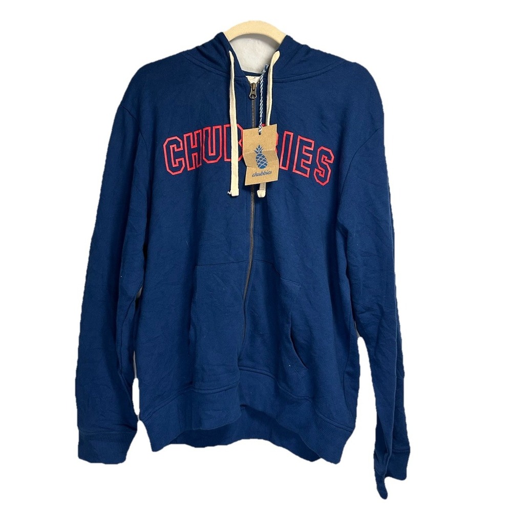 New Chubbies Jacket Men's Large Blue Full Zip Spellout Party Starter Hooded Logo